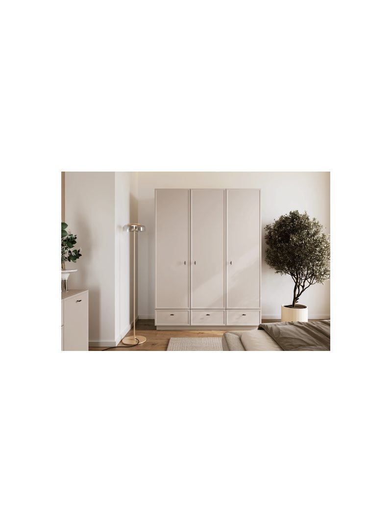 Szafa Lorini 150 cm kaszmir z czarnymi uchwytami T-bar fronty gładkie