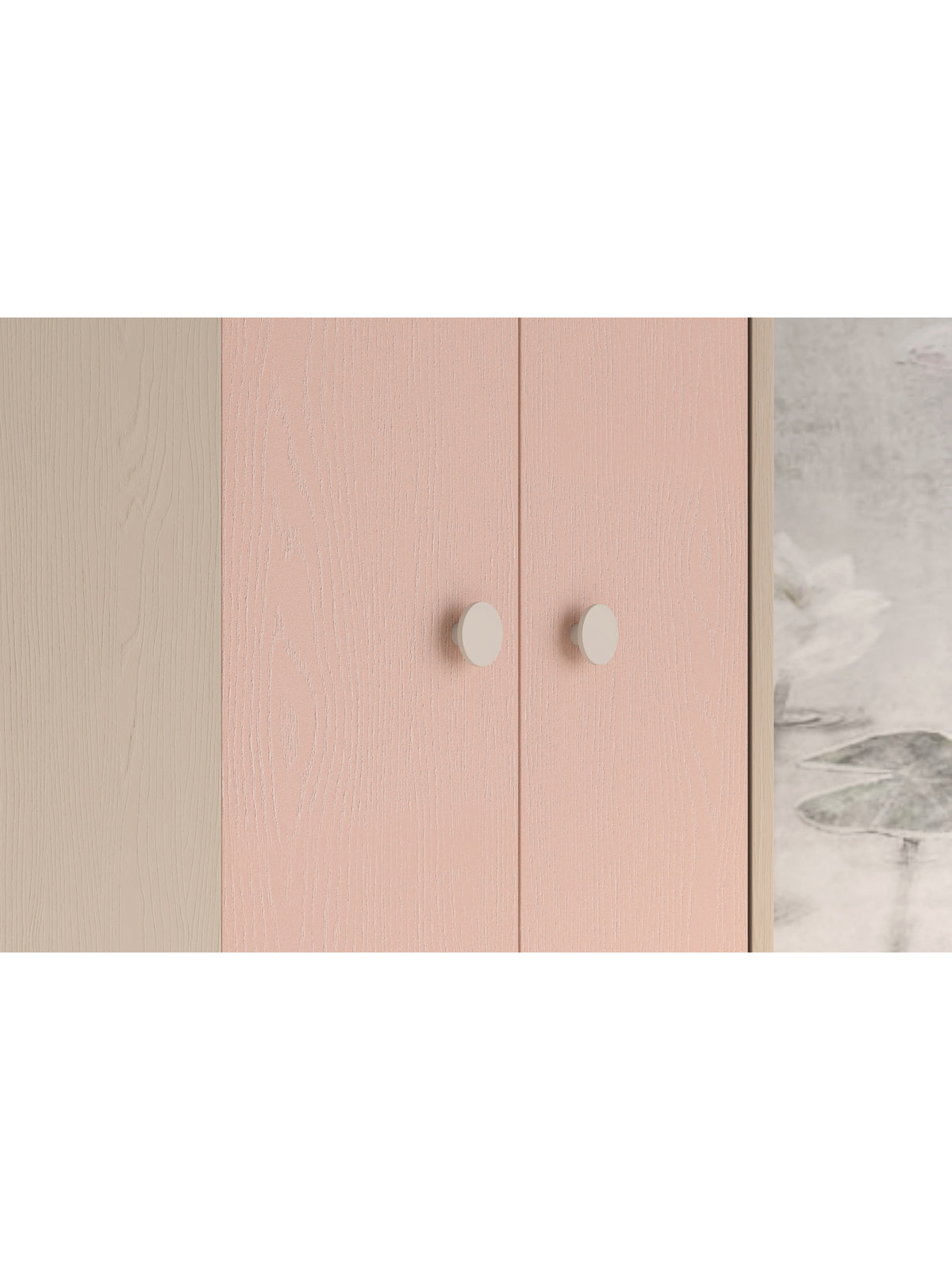 Szafa dziecięca Marla 80 cm narożna w kolorze piasek pustyni i róż millenial pink
