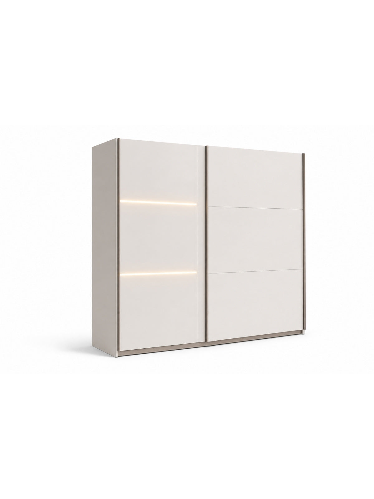 Szafa przesuwna Tanis 250 cm kaszmir z oświetleniem LED, front kaszmir, widok całości