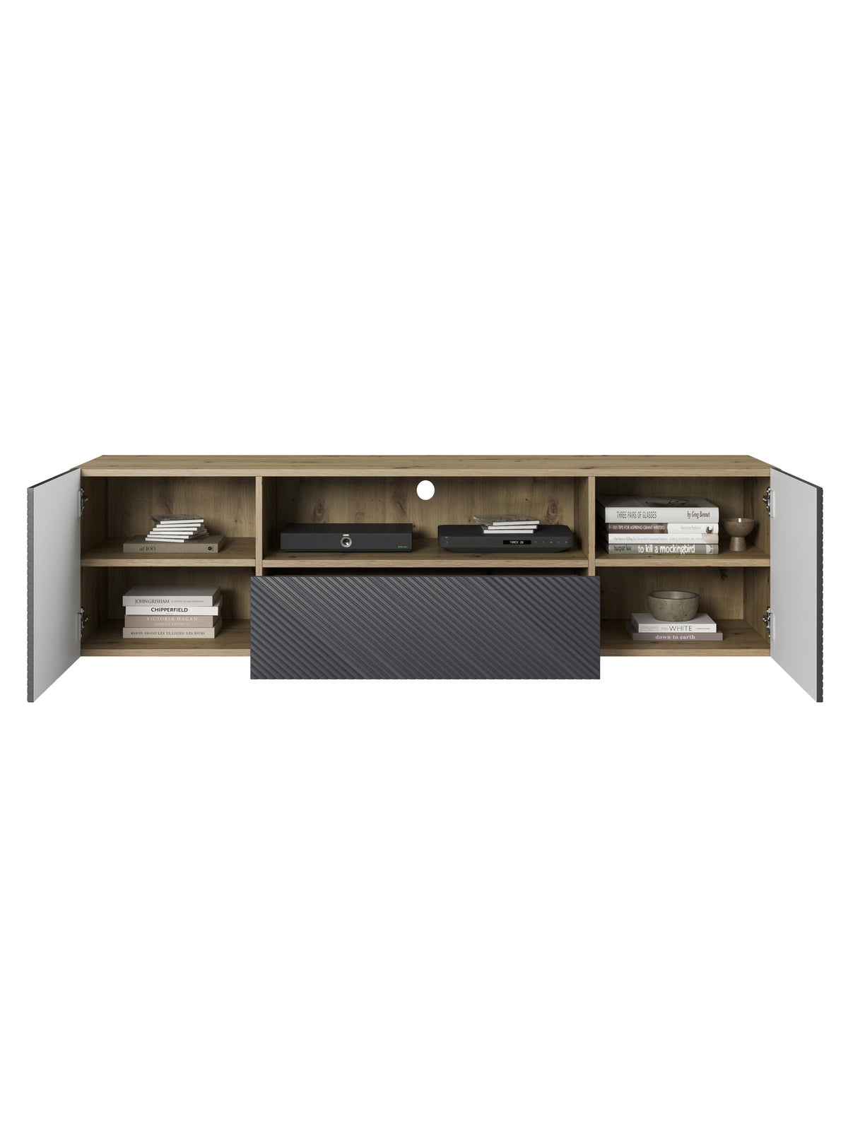 Szafka RTV wisząca z szufladą Asha 167 cm - artisan / rivier stone mat