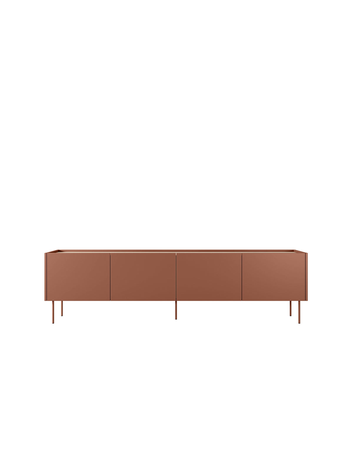 Szafka RTV Desin 220 cm bordowa ceramic red z metalowymi nogami, widok frontu