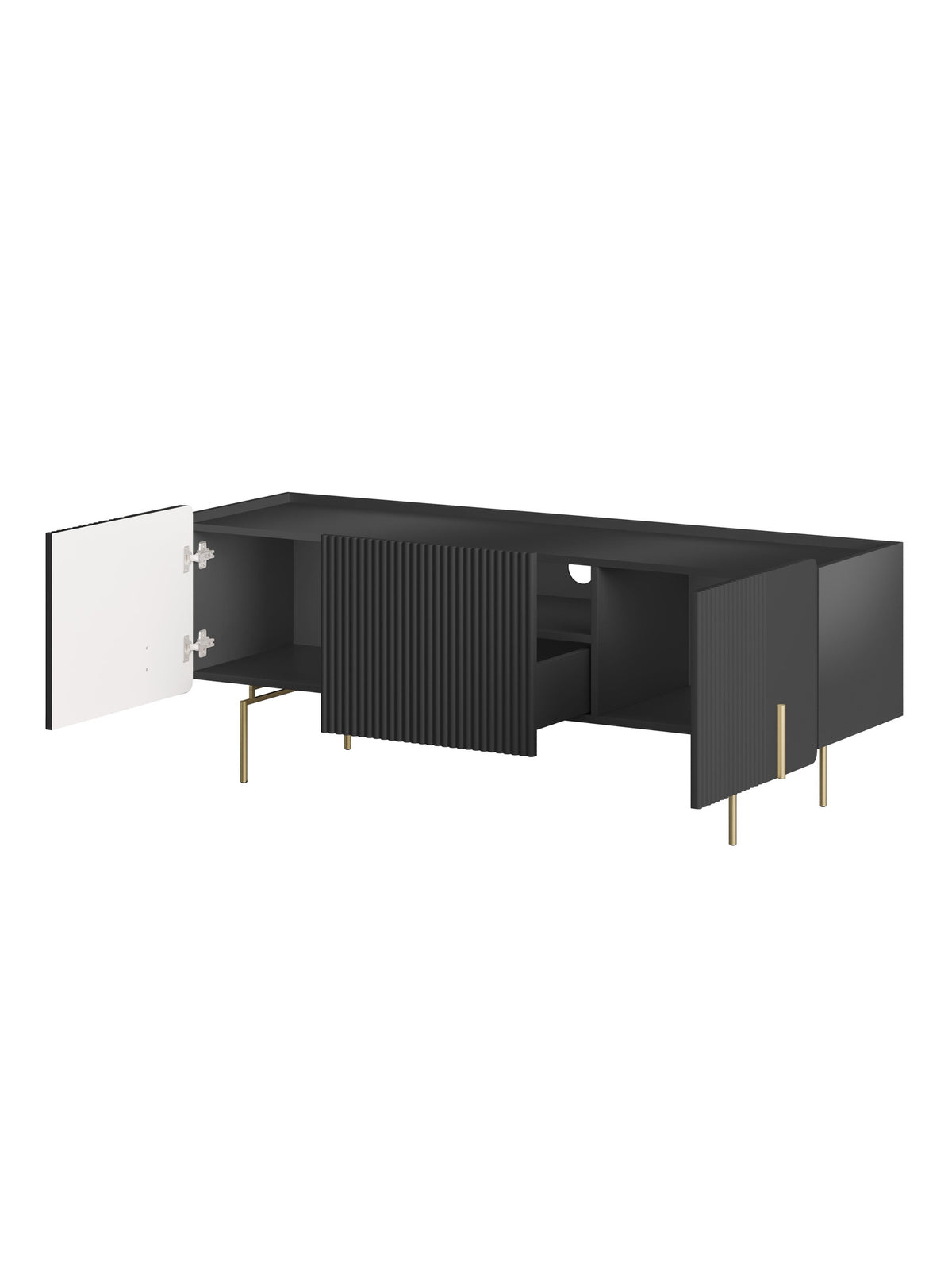 Szafka RTV Malmi 150 cm - czarny mat / złote nóżki