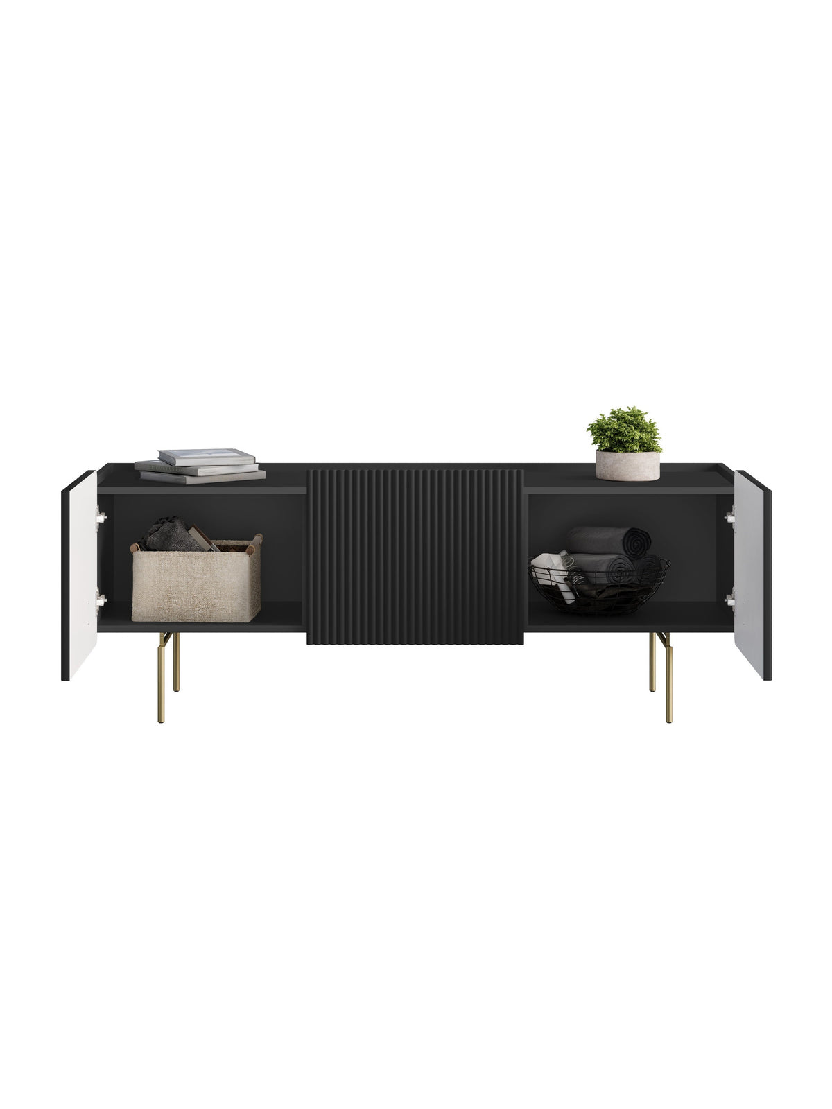 Szafka RTV Malmi 150 cm - czarny mat / złote nóżki
