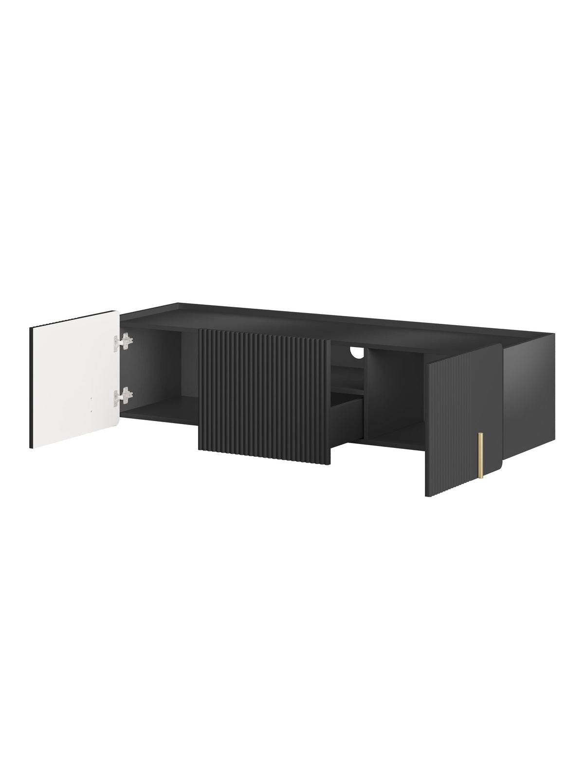 Szafka RTV Malmi 150 cm wisząca - czarny mat / złoty