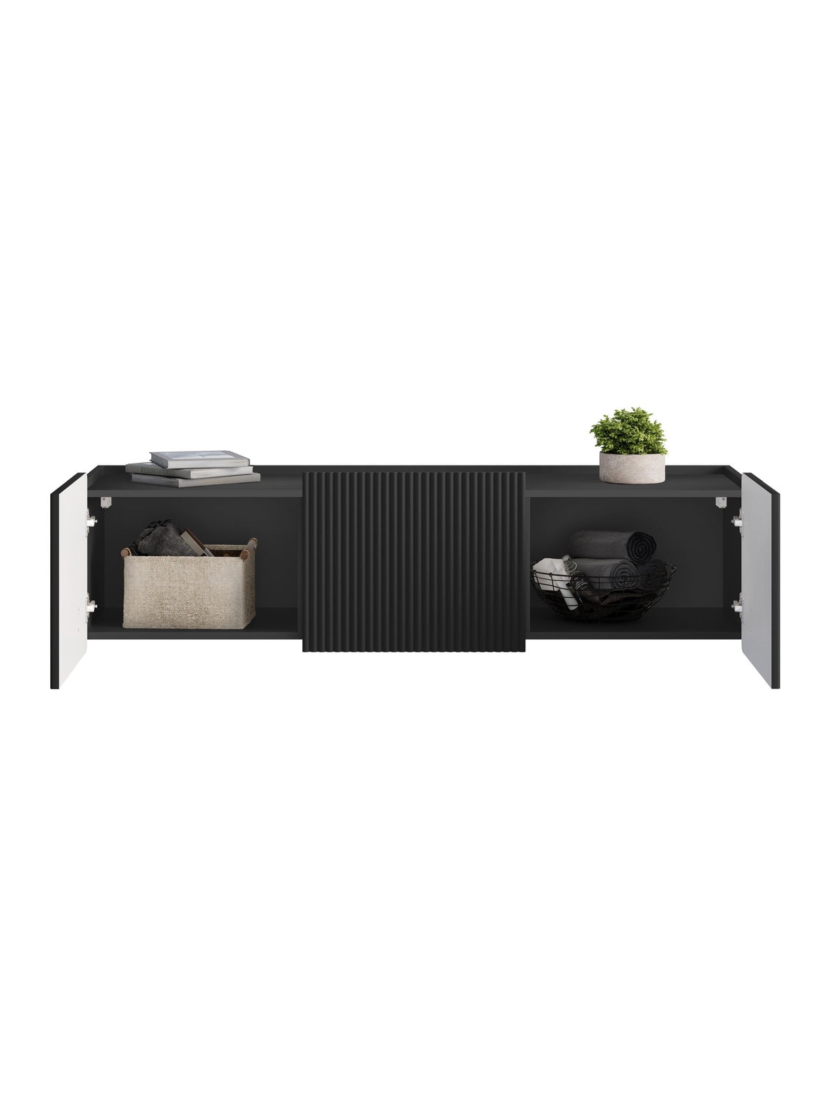 Szafka RTV Malmi 150 cm wisząca - czarny mat / złoty