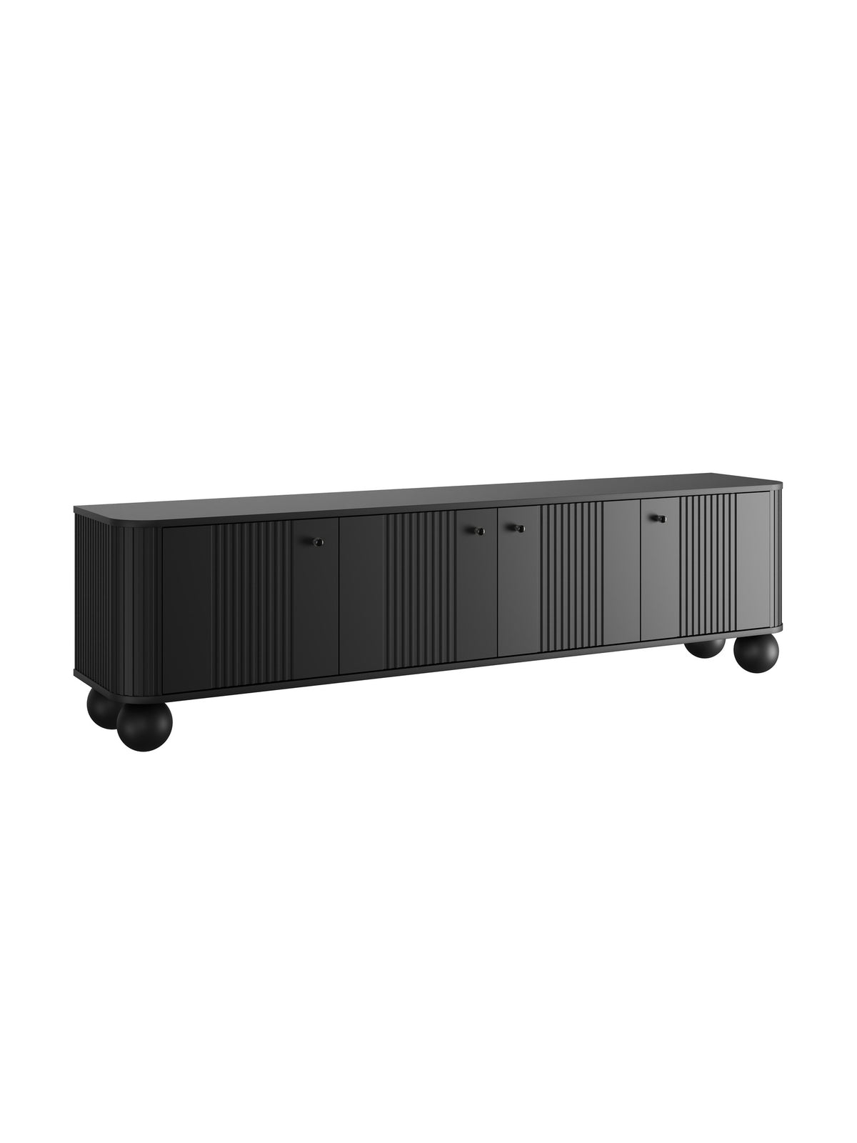 Szafka RTV Vesper 4D 187 cm czarna mat ryflowane fronty i nogi kule