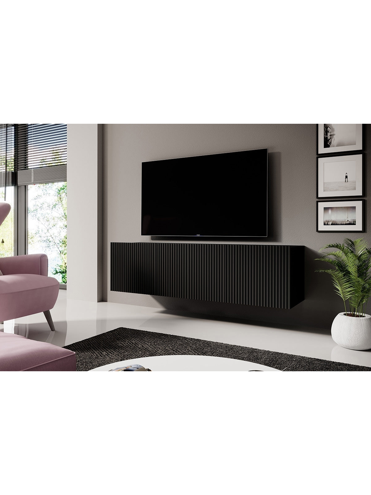 Szafka RTV wisząca Nicole 150 cm z szufladą - czarny / czarny mat