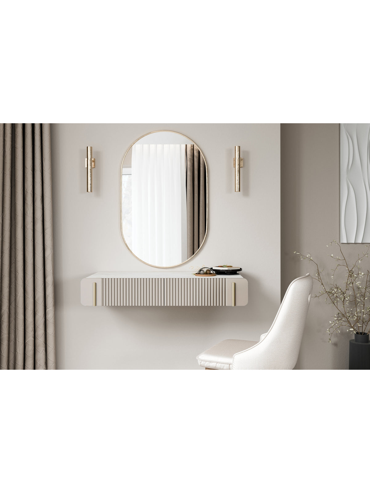 Toaletka Malmi 100 cm wisząca kaszmir z dwoma szufladami w stylu Modern Organic