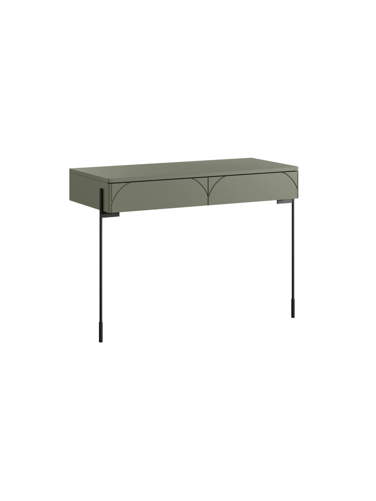 Toaletka Sonatia 100 cm z dwoma matowymi oliwkowymi szufladami i czarnymi nóżkami