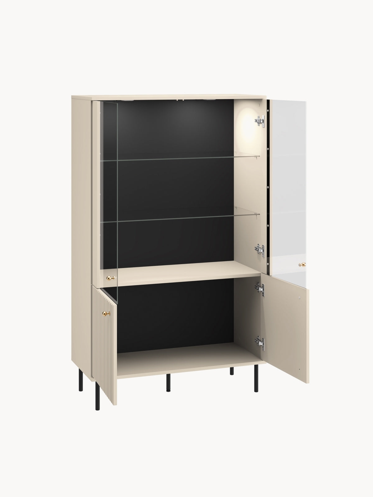 Witryna Jamuzi 92 cm czterodrzwiowa - kaszmir / czarne nóżki