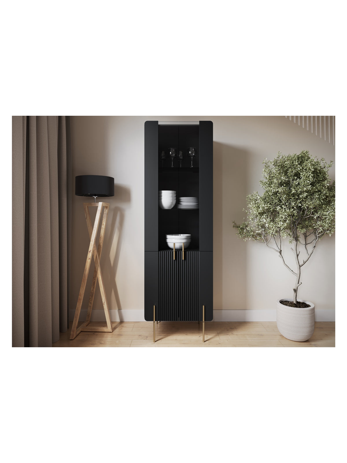 Witryna Malmi 60 cm - czarny mat / złote nóżki