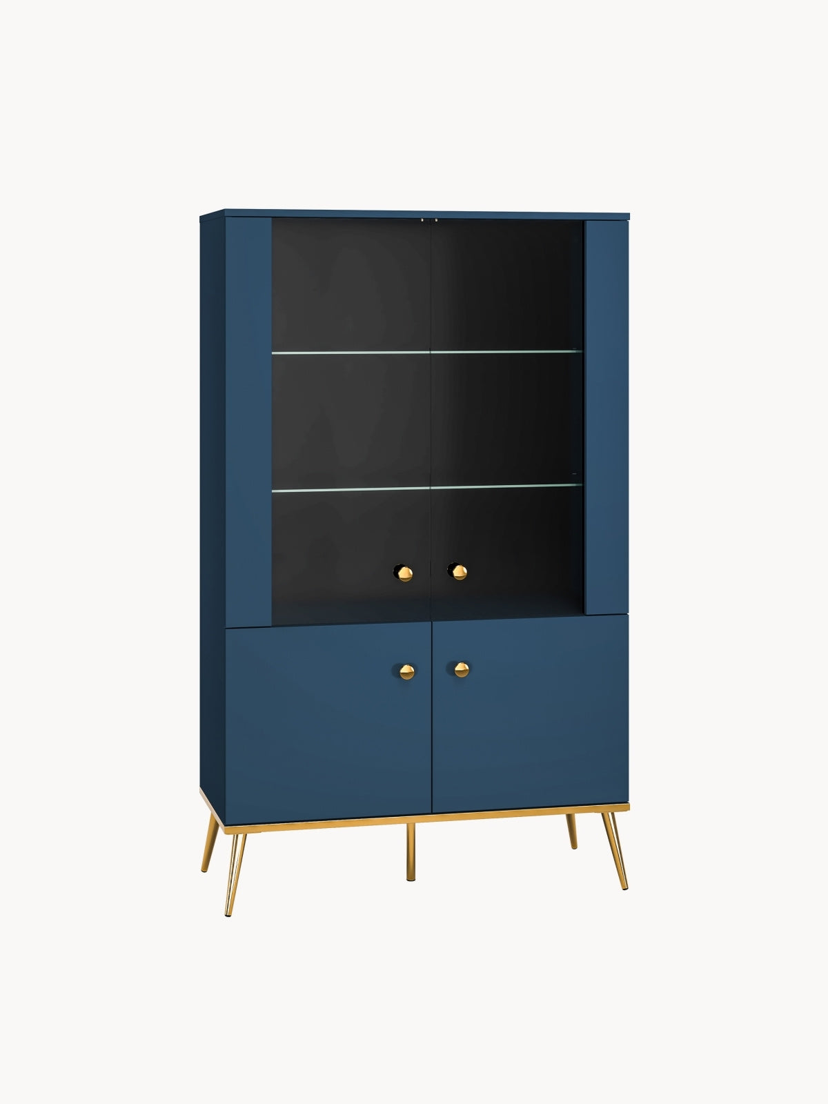 Witryna Naemo 92 cm czterodrzwiowa - błękit ciemny / złoty