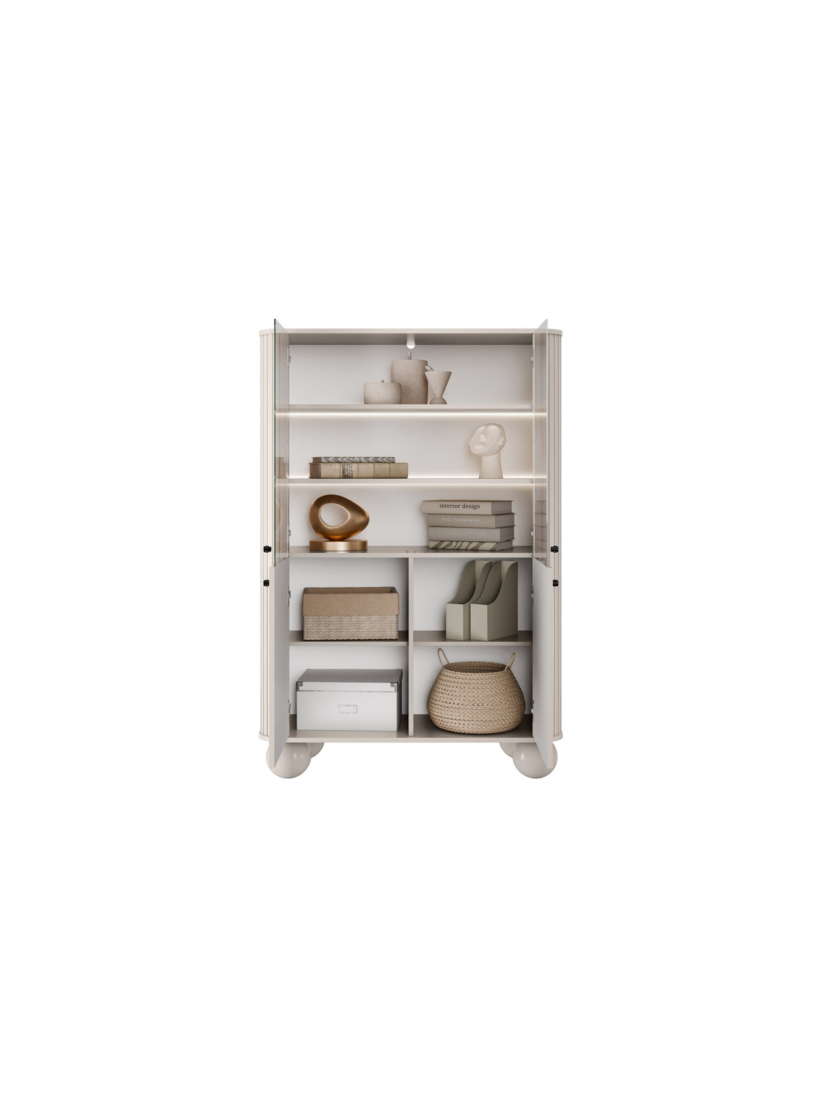 Witryna Vesper 103 cm czterodrzwiowa - kaszmir / czarne uchwyty / nogi kule
