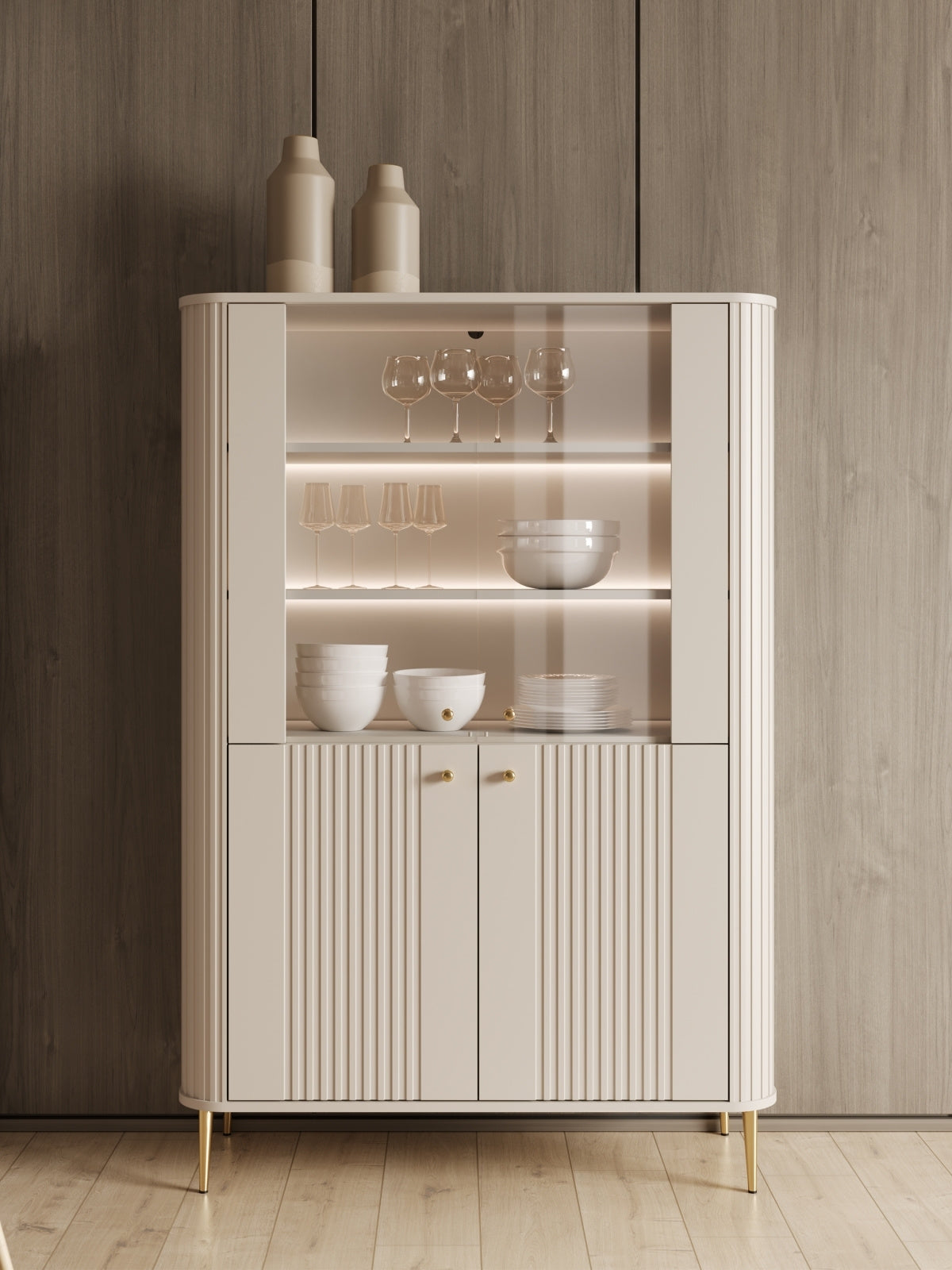Witryna Vesper 103 cm czterodrzwiowa - kaszmir / złote nogi