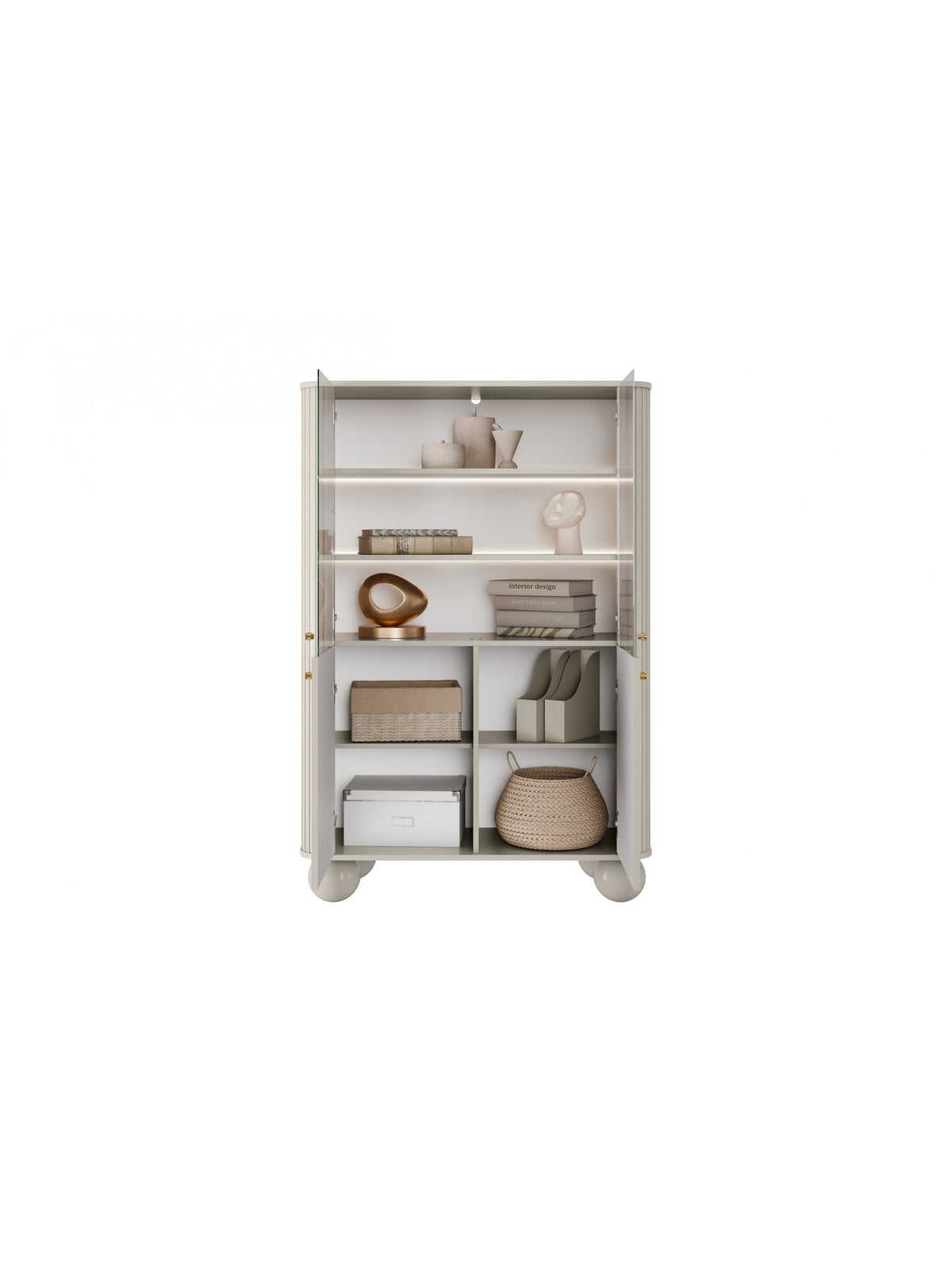 Witryna Vesper 103 cm czterodrzwiowa - kaszmir / złote uchwyty / nogi kule