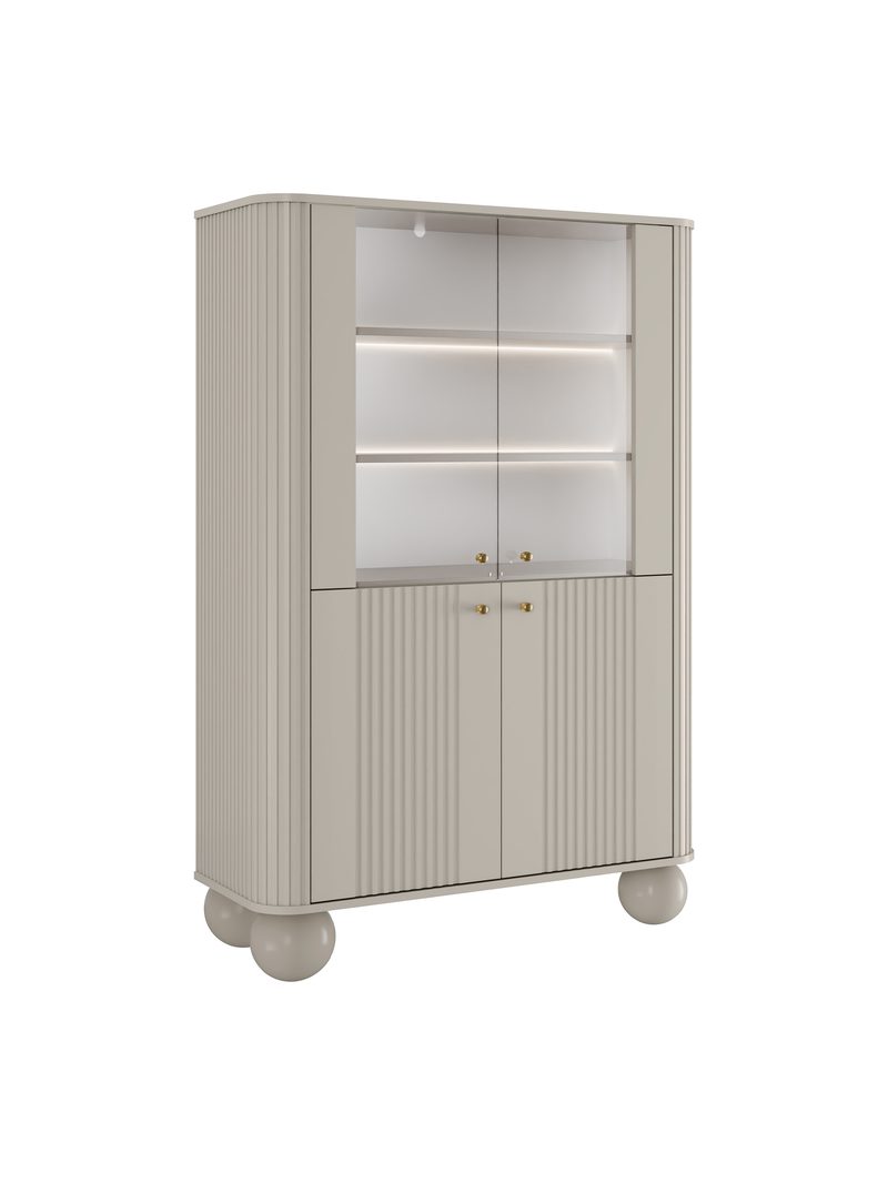 Witryna Vesper 103 cm kaszmir z czterema drzwiami, złote uchwyty i nogi kule