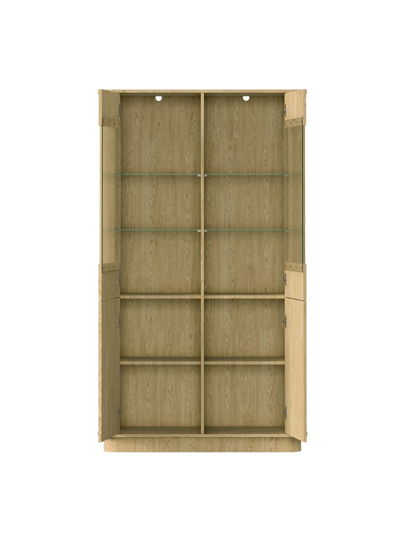 Witryna wysoka Vello 108 cm w kolorze dąb baltic dune, cztery szklane drzwi i osiem półek
